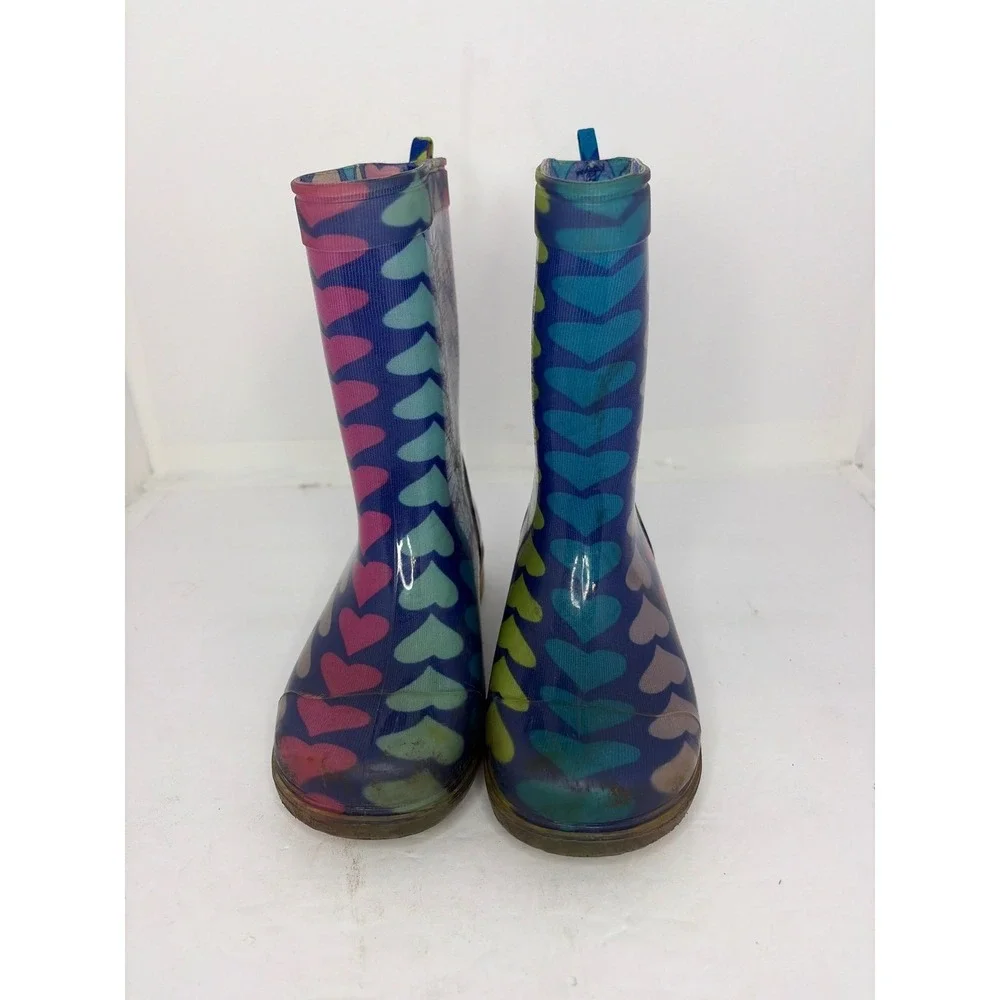Rain‎ Essentials Kids Heart Print Rain Boots Blue Pink Multi Color Size 11/12